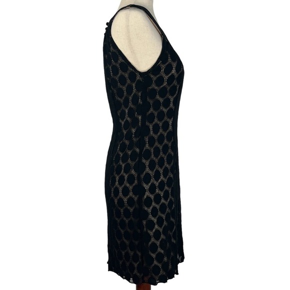 Agb SLEEVELESS POLKA DOT LACE OVERLAY ROUND NECK SHIFT DRESS BLACK/BEIGE 16 EUC - Picture 11 of 15